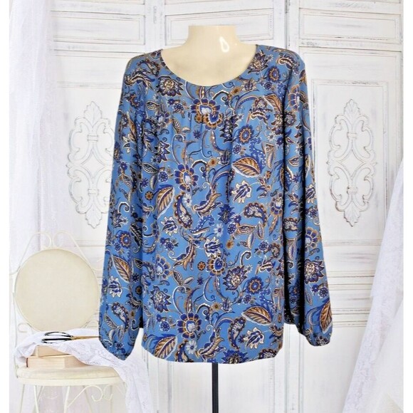 J. Jill Tops - J Jill Wearever Collection Women's Paisley Blouse Size Large Blue Long Sleeve